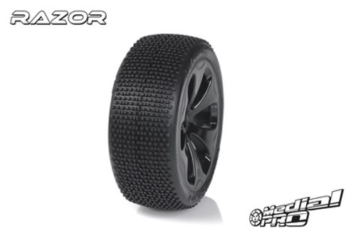 Medial Pro - Racing Tires glued on Rims - Razor - M3 Soft - Black Rims - Front SLASH 2WD
