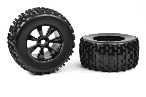 Team Corally - Off-Road 1/8 Monster Truck Tires - Gripper - Glued on Black Rims - 1 pair
