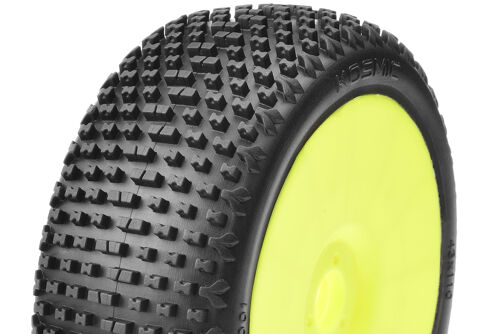 Captic Racing - KOSMIC - 1/8 Buggy Tires Mounted - CR-4 (Super Soft) Racing Compound - Yellow Rims - 1 Pair