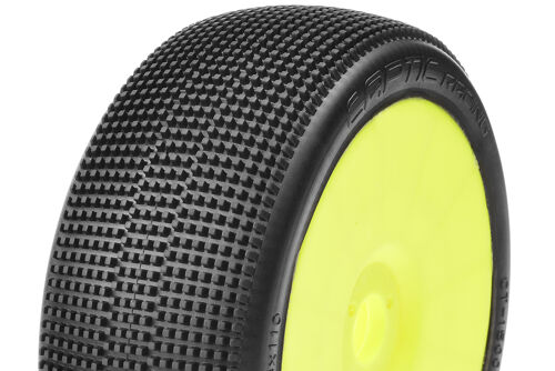Captic Racing - TRACER - 1/8 Buggy Tires Mounted - CR-1 (Medium) Racing Compound - Yellow Rims - 1 Pair