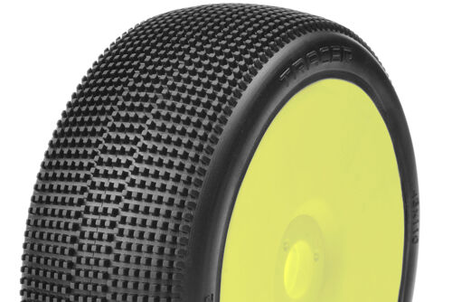 Captic Racing - TRACER - 1/8 Buggy Tires Mounted - CR-3 (Soft) Racing Compound - Yellow Rims - 1 Pair