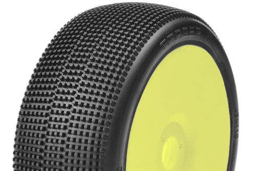 Captic Racing - TRACER - 1/8 Buggy Tires Mounted - CR-4 (Super Soft) Racing Compound - Yellow Rims - 1 Pair