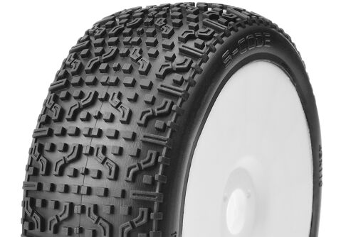 Captic Racing - S-CODE - 1/8 Buggy Tires Mounted - CR-1 (Medium) Racing Compound - White Rims - 1 Pair