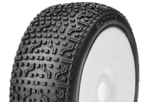 Captic Racing - S-CODE - 1/8 Buggy Tires Mounted - CR-2 (Medium-Soft) Racing Compound - White Rims - 1 Pair