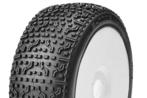 Captic Racing - S-CODE - 1/8 Buggy Tires Mounted - CR-3 (Soft) Racing Compound - White Rims - 1 Pair