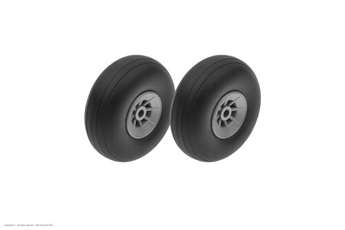 Revtec - Airplane Wheels - Rubber w/ Nylon Rim - 44mm - Shaft Dia. 3mm - 2 pcs