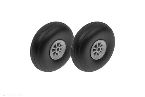 Revtec - Airplane Wheels - Rubber w/ Nylon Rim - 50mm - Shaft Dia. 3mm - 2 pcs