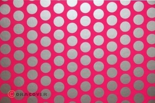 Oracover - Fun 1 (16mm Dots) Fluorescent Pink + Silver ( Length : Roll 2m , Width : 60cm )
