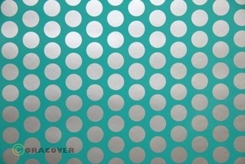 Oracover - Fun 1 (16mm Dots) Turquoise + Silver ( Length : Roll 2m , Width : 60cm )