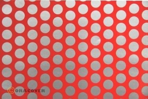 Oracover - Fun 1 (16mm Dots) Fluorescent Red + Silver ( Length : Roll 2m , Width : 60cm )