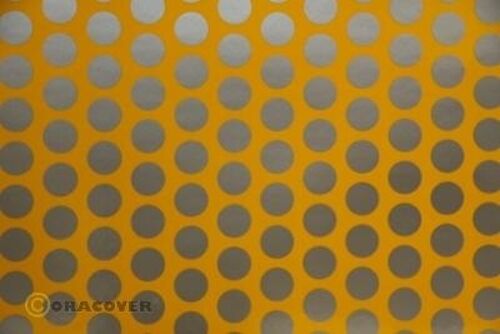 Oracover - Fun 1 (16mm Dots) Cub Yellow + Silver ( Length : Roll 10m , Width : 60cm )