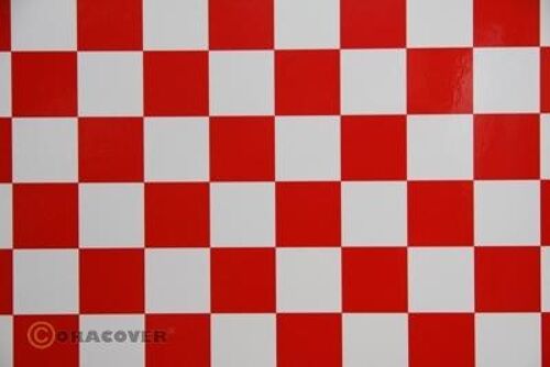 Oracover - Orastick - Fun 3 (25mm Square) White + Red ( Length : Roll 2m , Width : 60cm )