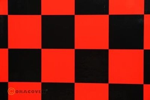 Oracover - Fun 5 (52mm Square) Red - Black ( Length : Roll 2m , Width : 60cm )