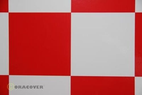 Oracover - Fun 6 (104mm Square) White - Red ( Length : Roll 2m , Width : 60cm )