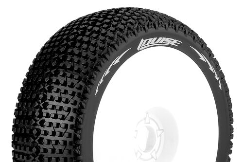 Louise RC - B-TURBO - 1-8 Buggy Tire Set - Mounted - Soft - White Wheels - Hex 17mm - L-T3104SW