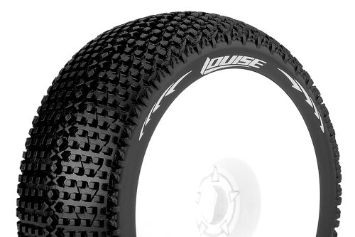 Louise RC - B-TURBO - 1-8 Buggy Tire Set - Mounted - Super Soft - White Wheels - Hex 17mm - L-T3104VW