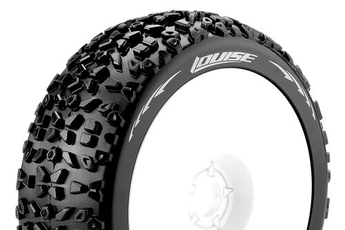 Louise RC - B-MAZINGER - 1-8 Buggy Tire Set - Mounted - Soft - White Wheels - Hex 17mm - L-T3108SW