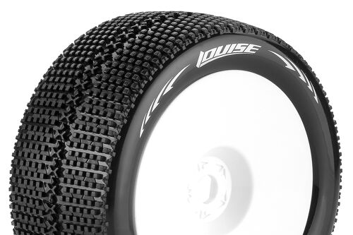 Louise RC - T-TURBO - 1-8 Truggy Tire Set - Mounted - Soft - White Wheels - 0-Offset - Hex 17mm - L-T3112SW