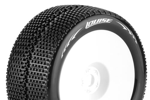 Louise RC - T-TURBO - 1-8 Truggy Tire Set - Mounted - Super Soft - White Wheels - 0-Offset - Hex 17mm - L-T3112VW