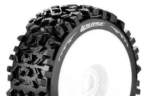 Louise RC - B-PIONEER - 1-8 Buggy Tire Set - Mounted - Soft - White Wheels - Hex 17mm - L-T3130SW