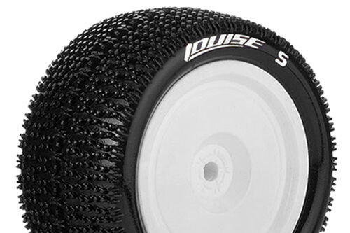 Louise RC - E-MAGLEV - 1-10 Buggy Tire Set - Mounted - Super Soft - White Wheels - Hex 12mm - 4WD - Rear - L-T3176VWKR