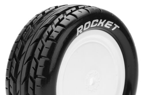 Louise RC - E-ROCKET - 1-10 Buggy Tire Set - Mounted - Soft - White Wheels - Hex 12mm - 4WD - Front - L-T3186SWKF