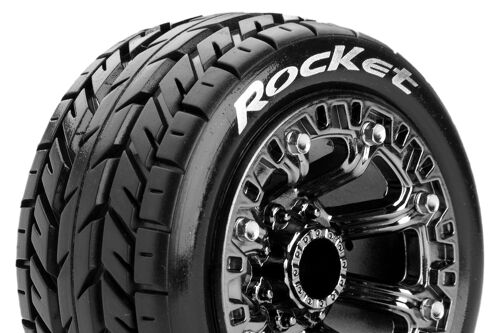 Louise RC - ST-ROCKET - 1-16 Truck Tire Set - Mounted - Sport - Black Chrome 2.2 Wheels - Hex 12mm - L-T3188SBC