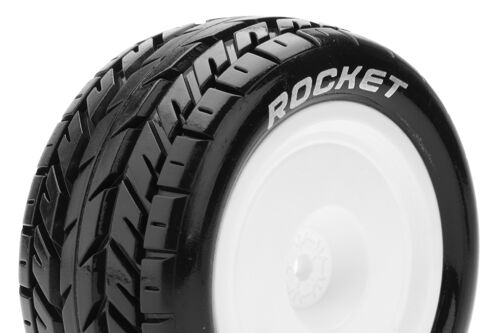 Louise RC - E-ROCKET - 1-10 Buggy Tire Set - Mounted - Soft - White Wheels - Hex 12mm - 4WD - Rear - L-T3188SWKR