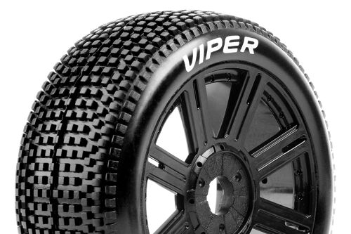 Louise RC - B-VIPER-JA - 1-8 Buggy Tire Set - Mounted - Super Soft - Black Spoke Wheels - Hex 17mm - L-T3194VB
