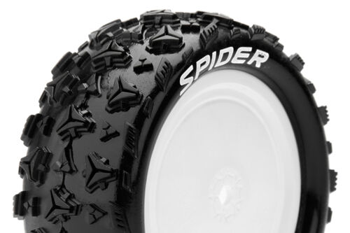 Louise RC - E-SPIDER - 1-10 Buggy Tire Set - Mounted - Soft - White Wheels - Hex 12mm - 4WD - Front - L-T3198SWKF