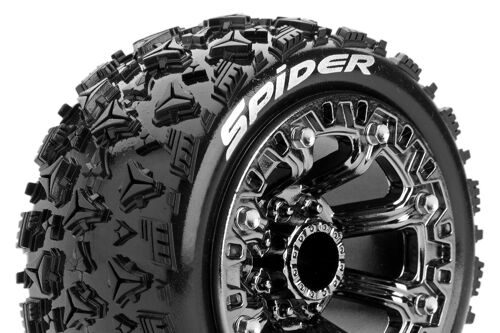 Louise RC - ST-SPIDER - 1-16 Truck Tire Set - Mounted - Sport - Black Chrome 2.2 Wheels - Hex 12mm - L-T3200SBC