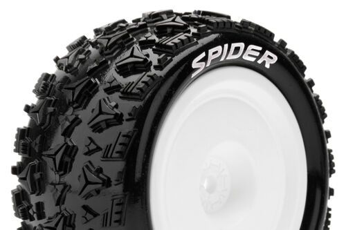 Louise RC - E-SPIDER - 1-10 Buggy Tire Set - Mounted - Soft - White Wheels - Hex 12mm - 4WD - Rear - L-T3200SWKR