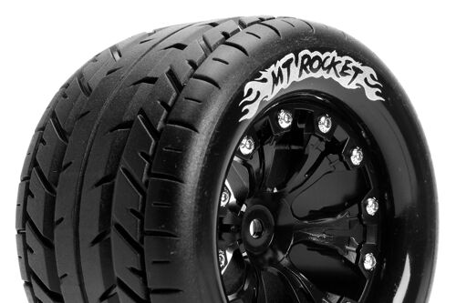 Louise RC - MT-ROCKET - 1-10 Monster Truck Tire Set - Mounted - Sport - Black 2.8 Wheels - 0-Offset - Hex 12mm - L-T3201SB