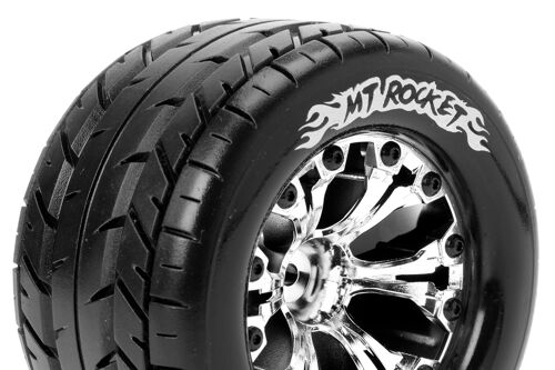 Louise RC - MT-ROCKET - 1-10 Monster Truck Tire Set - Mounted - Sport - Chrome 2.8 Wheels - Hex 12mm - L-T3201SC