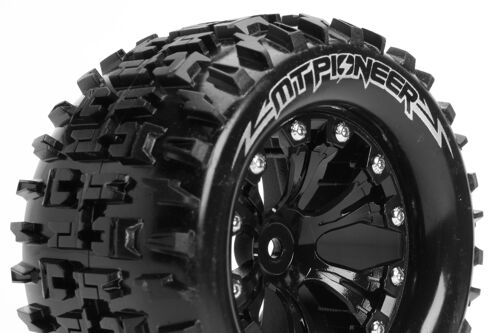 Louise RC - MT-PIONEER - 1-10 Monster Truck Tire Set - Mounted - Sport - Black 2.8 Wheels - 0-Offset - Hex 12mm - L-T3202SB