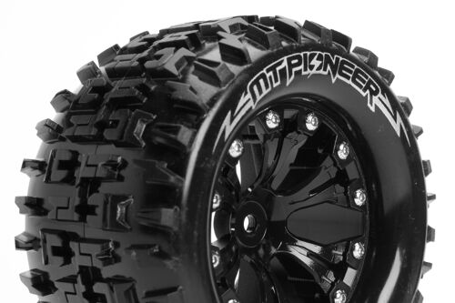 Louise RC - MT-PIONEER - 1-10 Monster Truck Tire Set - Mounted - Sport - Black 2.8 Wheels - 1/2-Offset - Hex 12mm - L-T3202SBH