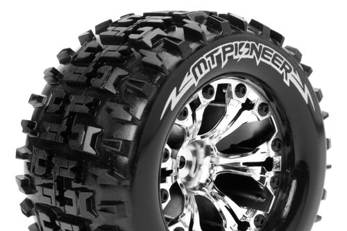 Louise RC - MT-PIONEER - 1-10 Monster Truck Tire Set - Mounted - Sport - Chrome 2.8 Wheels - Hex 12mm - L-T3202SC