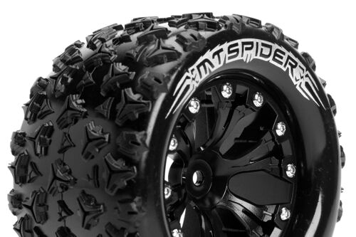 Louise RC - MT-SPIDER - 1-10 Monster Truck Tire Set - Mounted - Sport - Black 2.8 Wheels - 0-Offset - Hex 12mm - L-T3203SB
