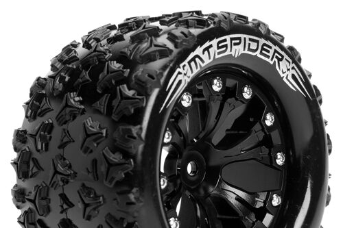 Louise RC - MT-SPIDER - 1-10 Monster Truck Tire Set - Mounted - Sport - Black 2.8 Wheels - 1/2-Offset - Hex 12mm - L-T3203SBH