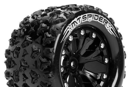 Louise RC - MT-SPIDER - 1-10 Monster Truck Tire Set - Mounted - Sport - Black 2.8 Wheels - Hex 14mm - L-T3203SBM
