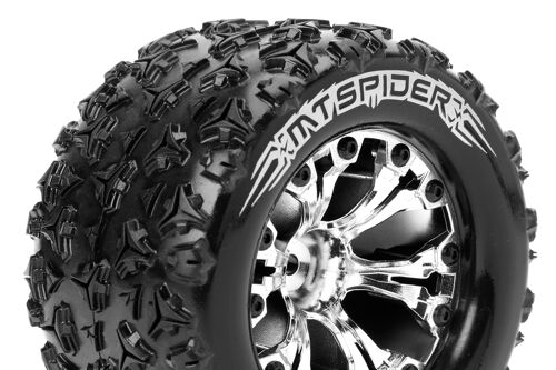 Louise RC - MT-SPIDER - 1-10 Monster Truck Tire Set - Mounted - Sport - Chrome 2.8 Wheels - 0-Offset - Hex 12mm - L-T3203SC