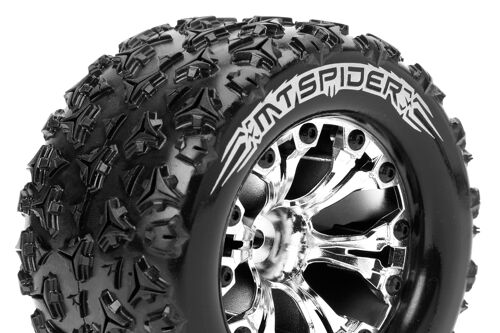 Louise RC - MT-SPIDER - 1-10 Monster Truck Tire Set - Mounted - Sport - Chrome 2.8 Wheels - 1/2-Offset - Hex 12mm - 1 pair - L-T3203SCH