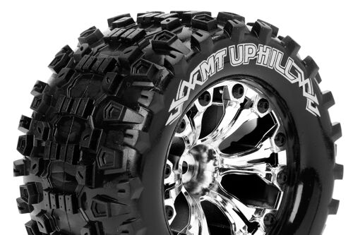 Louise RC - MT-UPHILL - 1-10 Monster Truck Tire Set - Mounted - Sport - Chrome 2.8 Wheels - Hex 12mm - L-T3204SC