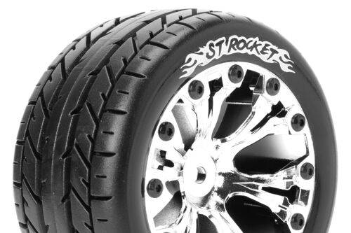 Louise RC - ST-ROCKET - 1-10 Stadium Truck Tire Set - Mounted - Sport - Chrome 2.8 Wheels - 0-Offset - Hex 12mm - L-T3208SC