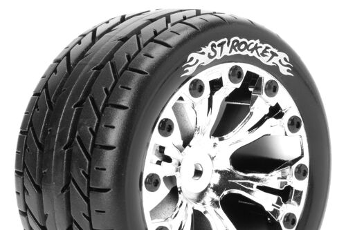 Louise RC - ST-ROCKET - 1-10 Stadium Truck Tire Set - Mounted - Sport - Chrome 2.8 Wheels - 1/2-Offset - Hex 12mm - L-T3208SCH