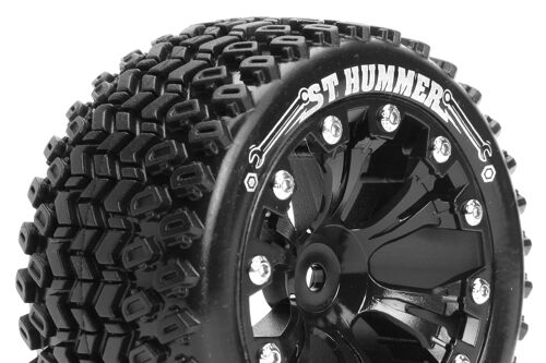 Louise RC - ST-HUMMER - 1-10 Stadium Truck Tire Set - Mounted - Sport - Black 2.8 Wheels - 0-Offset - Hex 12mm - L-T3209SB