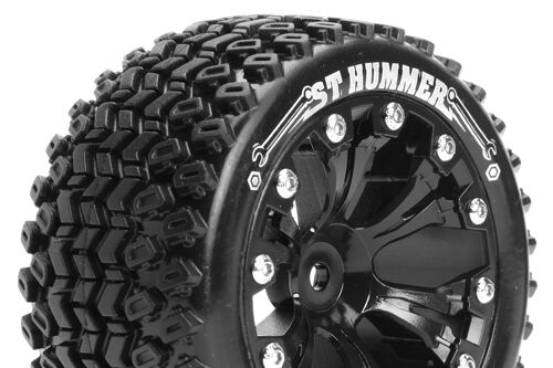 Louise RC - ST-HUMMER - 1-10 Stadium Truck Tire Set - Mounted - Sport - Black 2.8 Wheels - Hex 14mm - L-T3209SBM