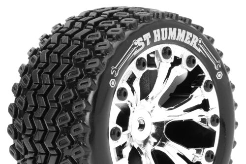 Louise RC - ST-HUMMER - 1-10 Stadium Truck Tire Set - Mounted - Sport - Chrome 2.8 Wheels - 0-Offset - Hex 12mm - L-T3209SC