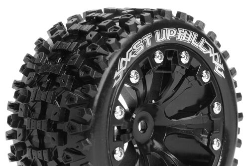 Louise RC - ST-UPHILL - 1-10 Stadium Truck Tire Set - Mounted - Sport - Black 2.8 Wheels - Hex 14mm - L-T3211SBM