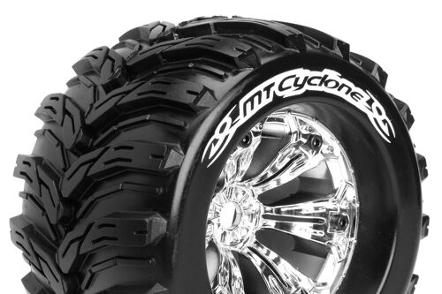 Louise RC - MT-CYCLONE - 1-8 Monster Truck Tire Set - Mounted - Sport - Felgen 3.8 Chrom - 0-Offset - Hex 17mm - L-T3220C